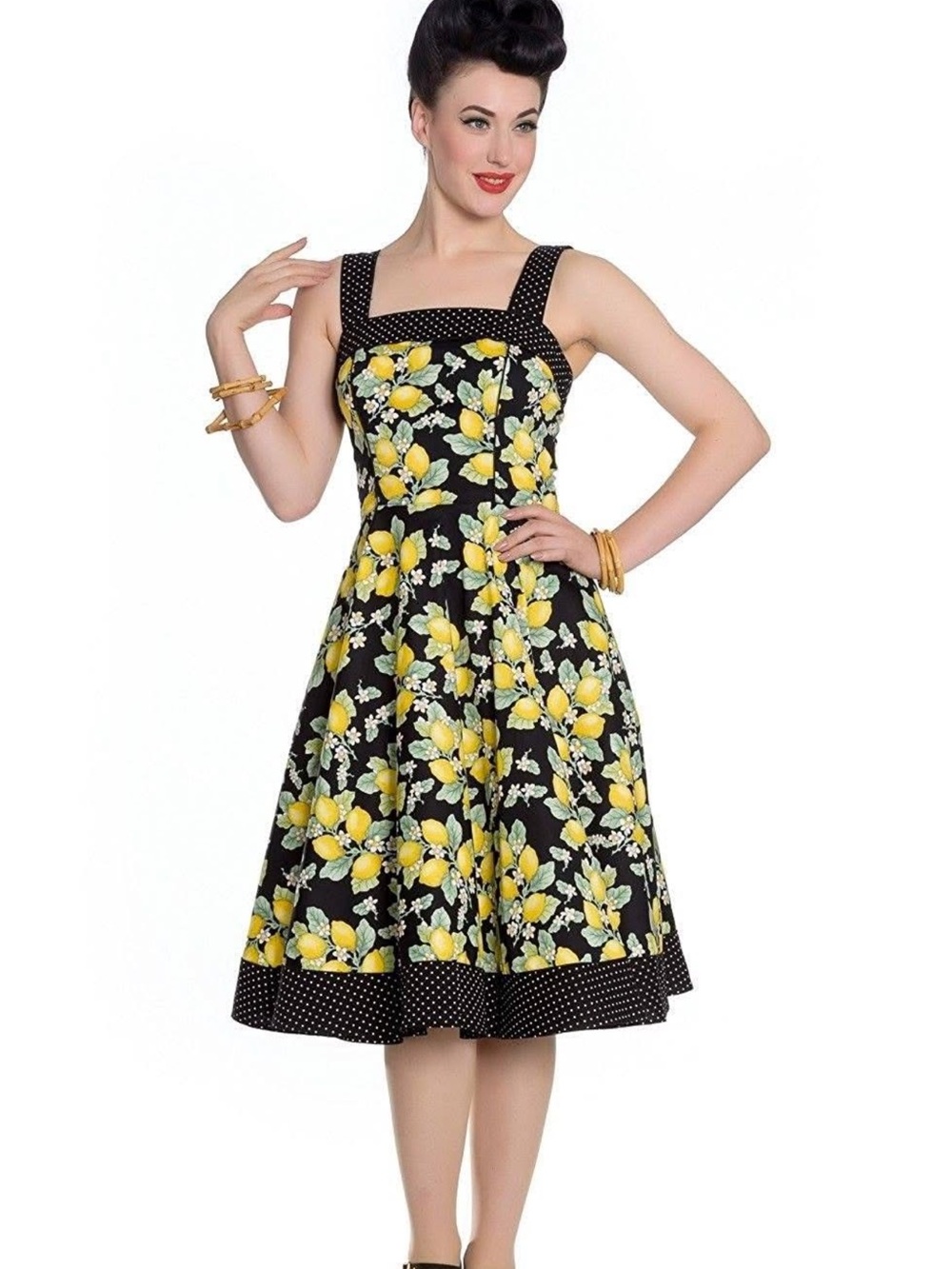 Hell Bunny Black Dress with Yellow Lemon Print